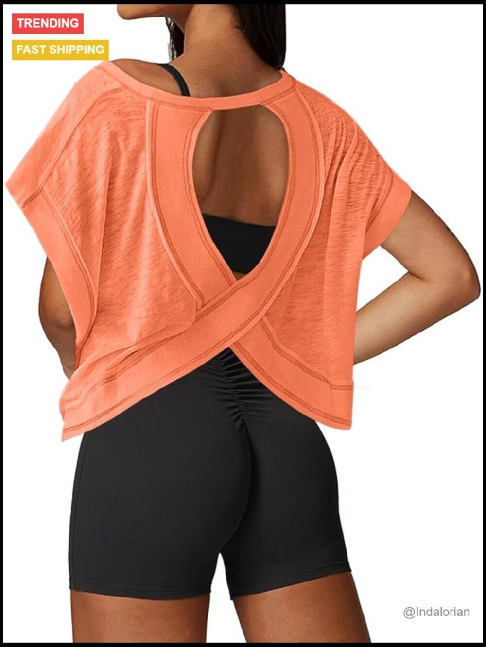 Open Back Loose Fit Crop Tee Short Sleeve Running Yoga Shirt
